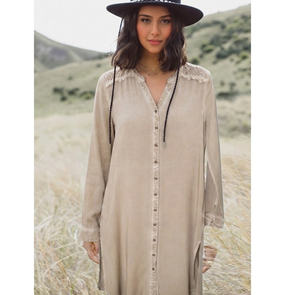 Oddi Grunge NWT Long Sleeve Distressed Oversized Rayon Shirt Dress Small